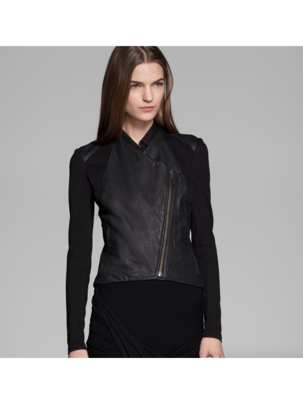 Helmut Lang Paneled Leather Jacket Green Black Women’s Size XS Petite *Flaw*
